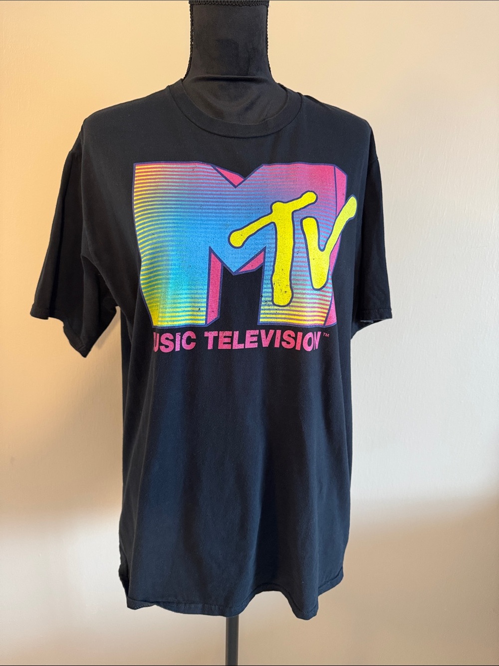 Vintage MTV Black Tee with Neon Rainbow Logo